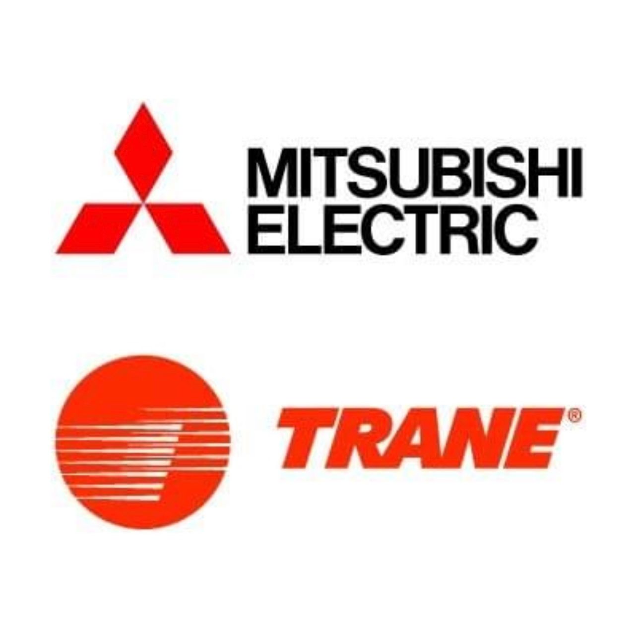 Mitsubishi electric and trane logos on a white background