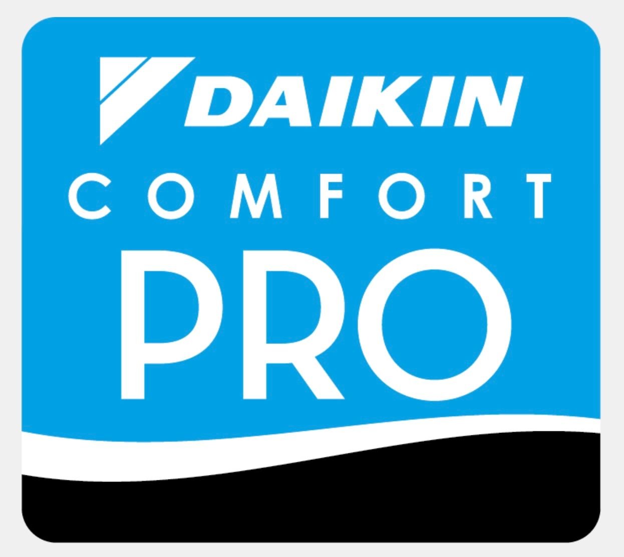 A blue and white logo for daikin comfort pro