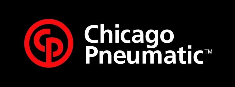 El logotipo de Chicago Pneumatic está sobre un fondo negro.