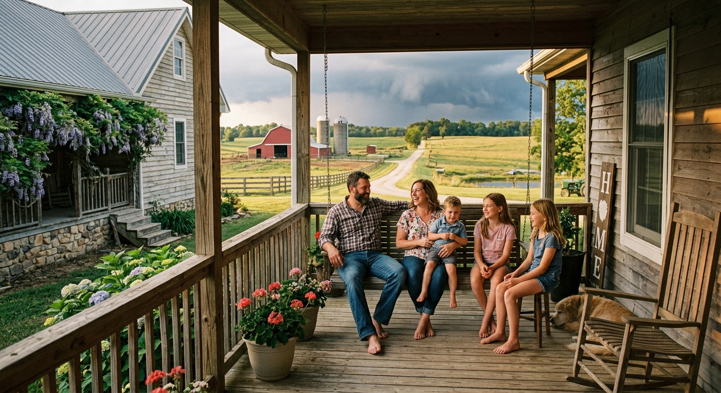 Missouri family reviewing insurance documents at a kitchen table with a laptop open and policy papers spread out