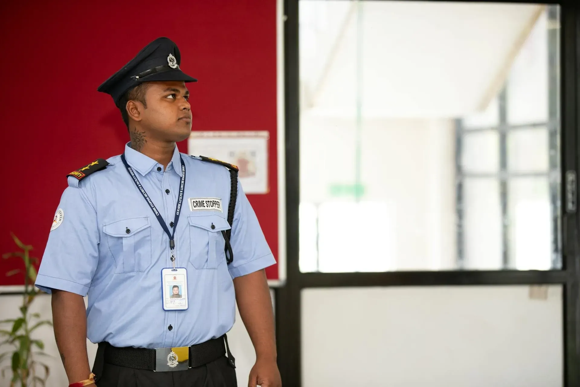 One guard standing by for danger at one location