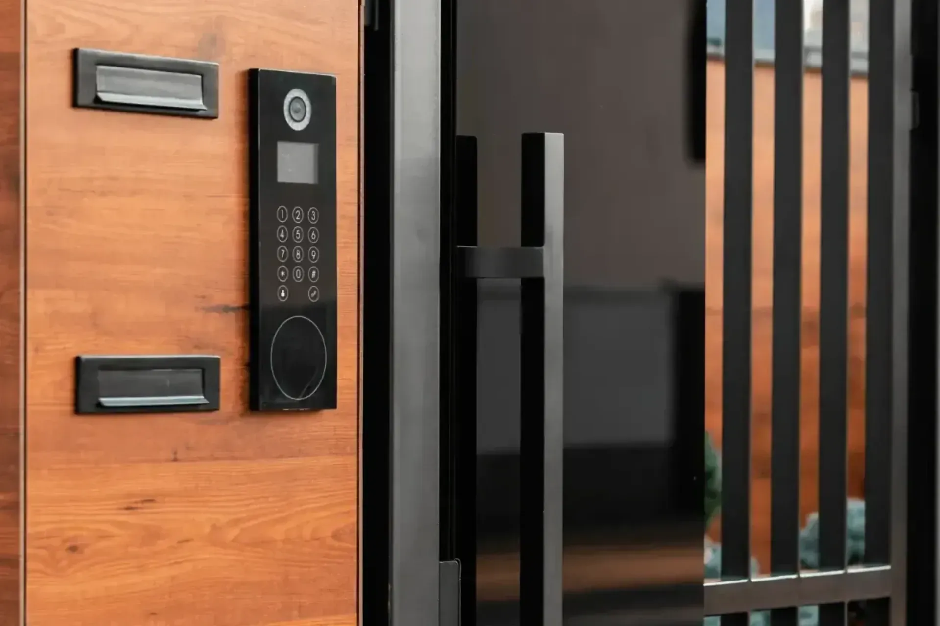 A video doorbell attached to a perimeter wall of a house