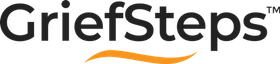 GriefSteps logo in black with an orange curved underline