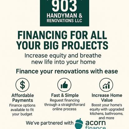 Advertisement for 903 Handyman & Renovations LLC offering home improvement financing through Acorn Finance.