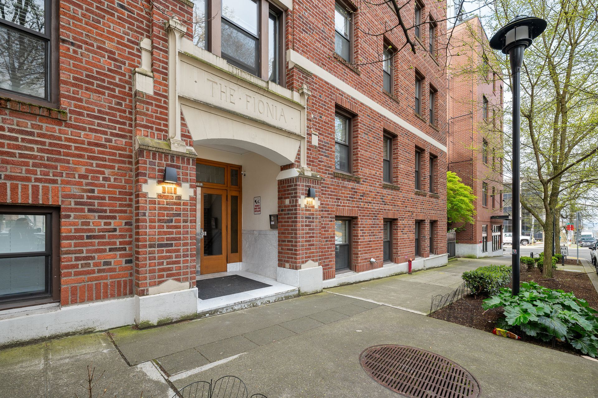 Photo of the sidewalk outside the building