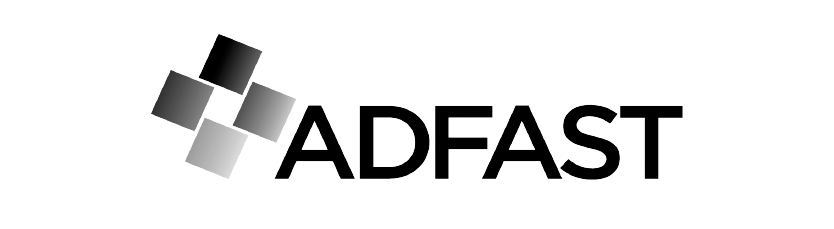 Un logo noir et blanc pour Adfast avec un motif à carreaux