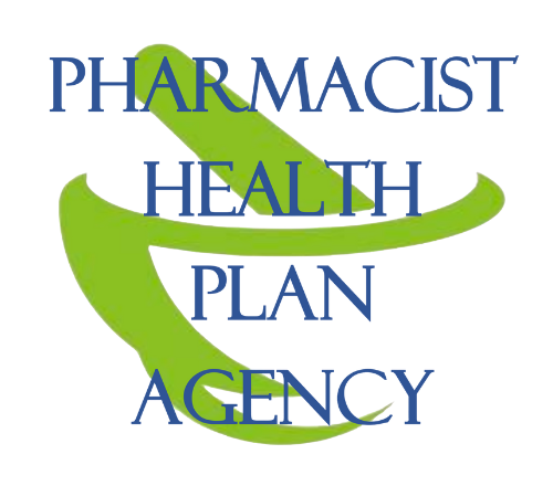 Logo for Pharmacist Health Plan Agency, with text overlaid on a green mortar and pestle shape.