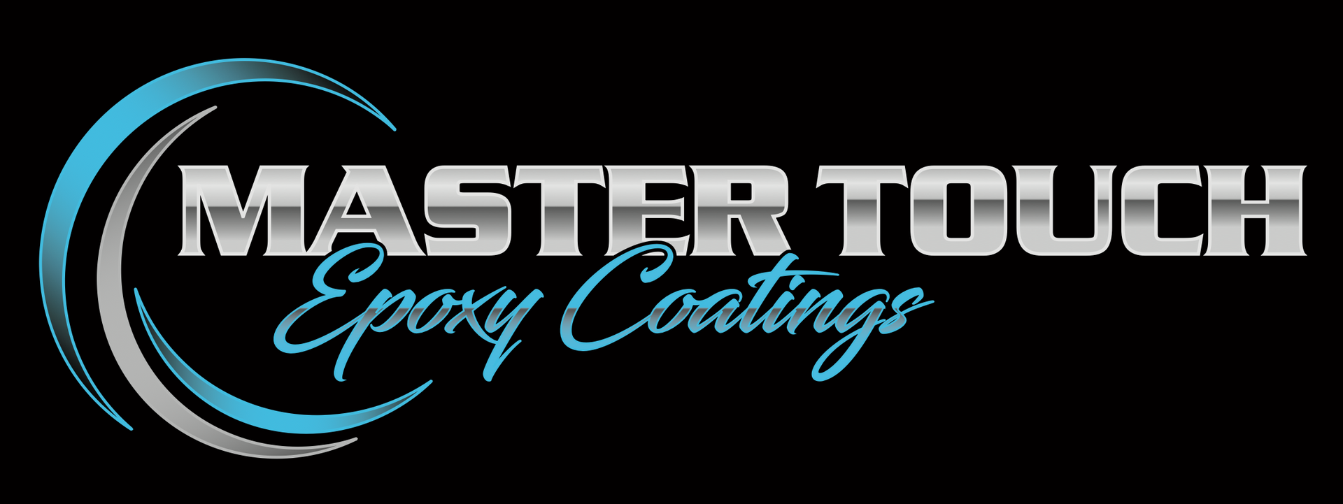 The logo for master touch epoxy coatings is on a black background.