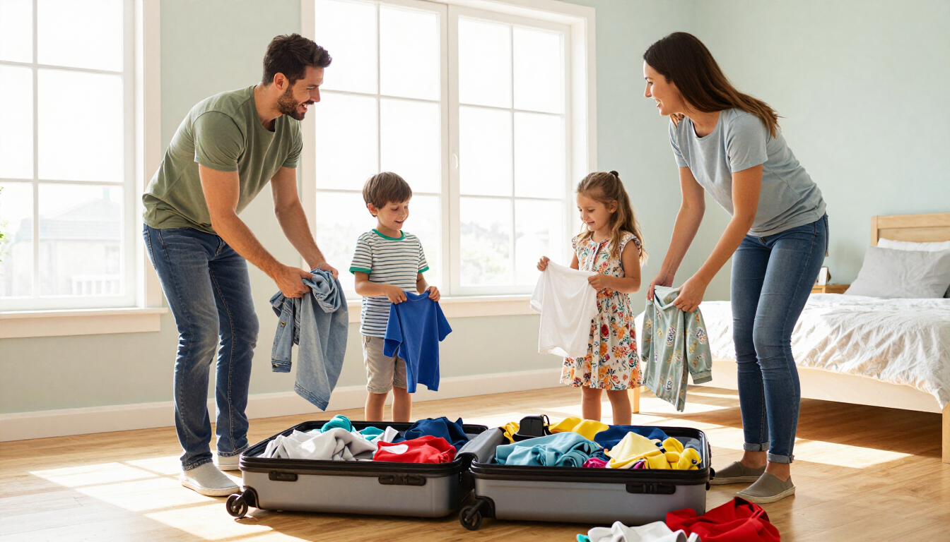 Family packing suitcases for vacation