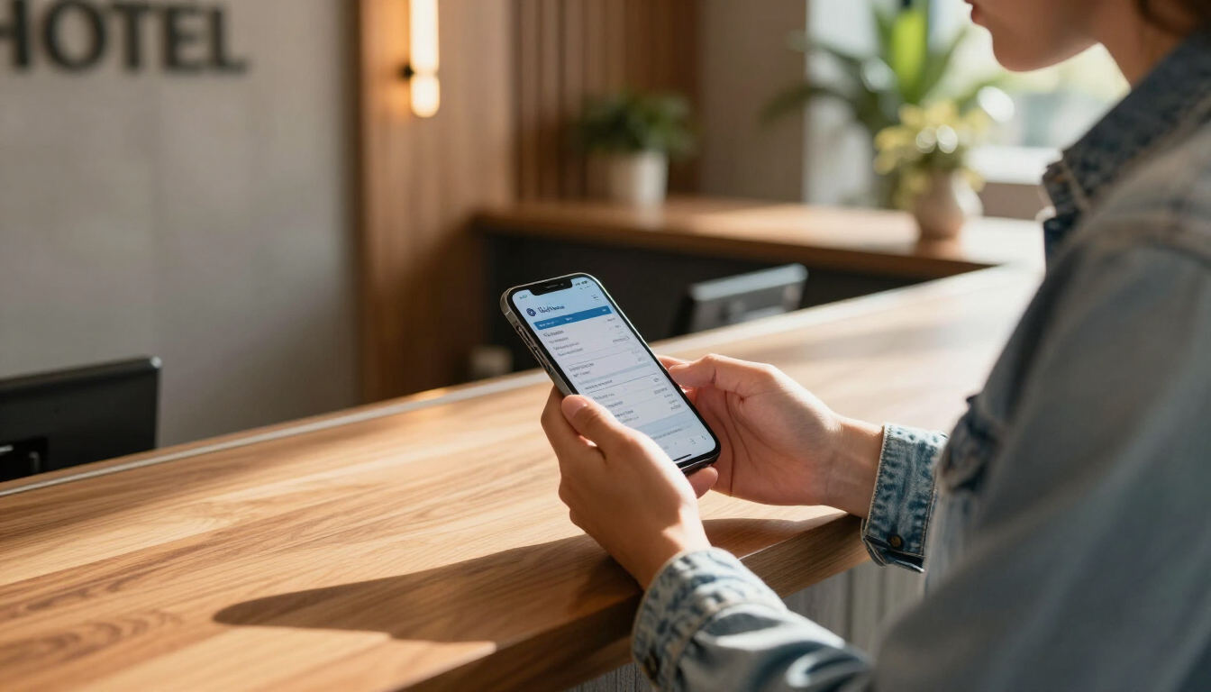 Traveler checking hidden hotel fees on an itemized hotel bill