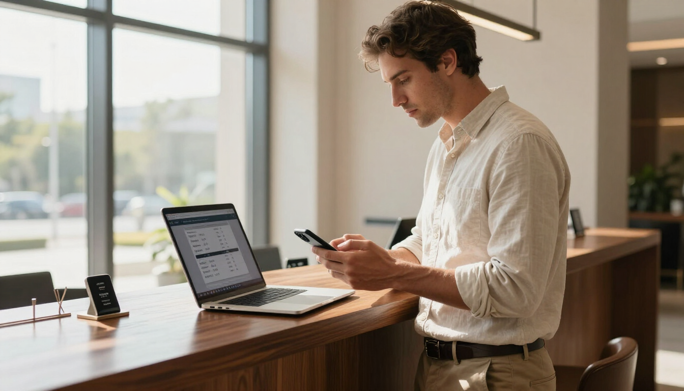 Traveler reviewing hidden hotel fees on a hotel bill