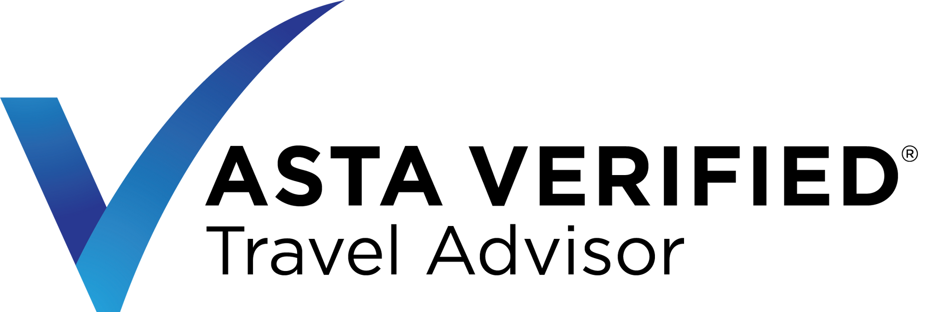 ASTA Verified Travel Advisor logo with blue checkmark and black text on white background