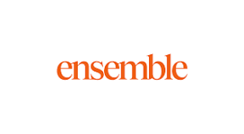 Orange “ensemble” wordmark on a white background