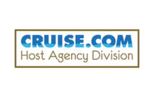 Cruise.com Host Agency Division logo in blue and gold text