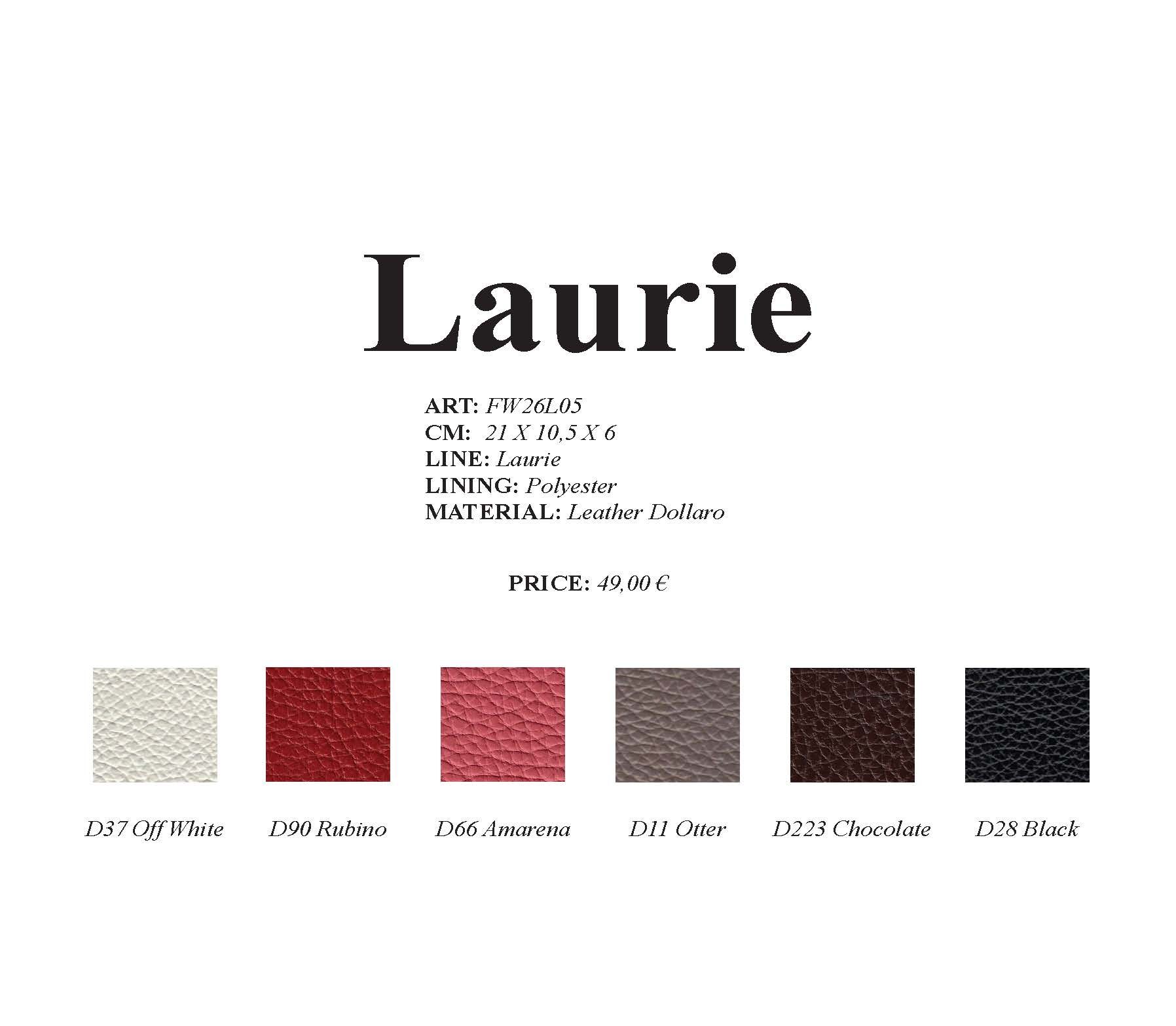 Laurie-Stofffarbmuster: Weiß, Rot, Rosa, Grau, Braun und Schwarz.