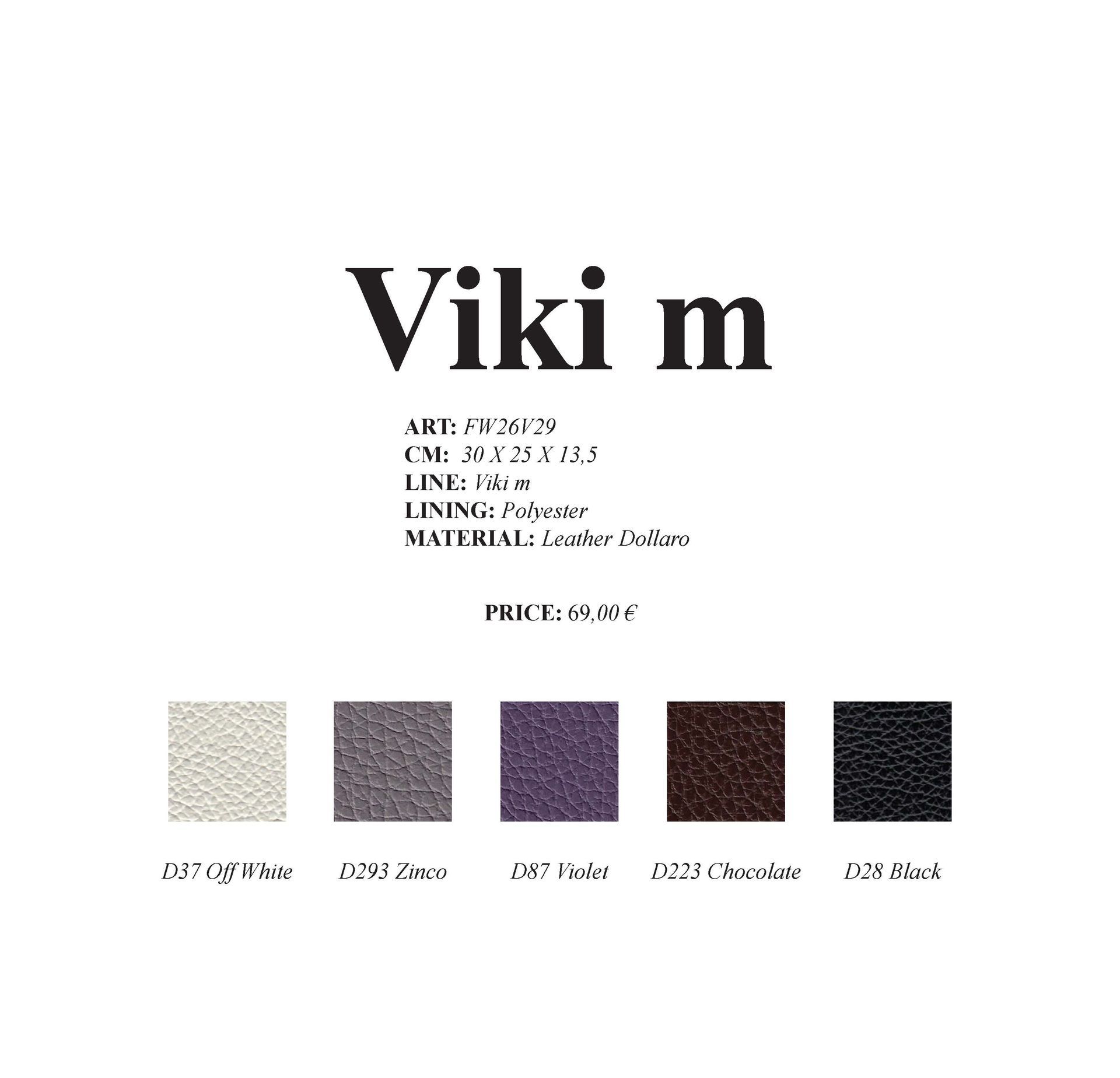 Stoffmuster mit der Bezeichnung „Viki m“ in fünf Farbvarianten: Hellweiß, Zink, Noten, Schokolade und Noir.