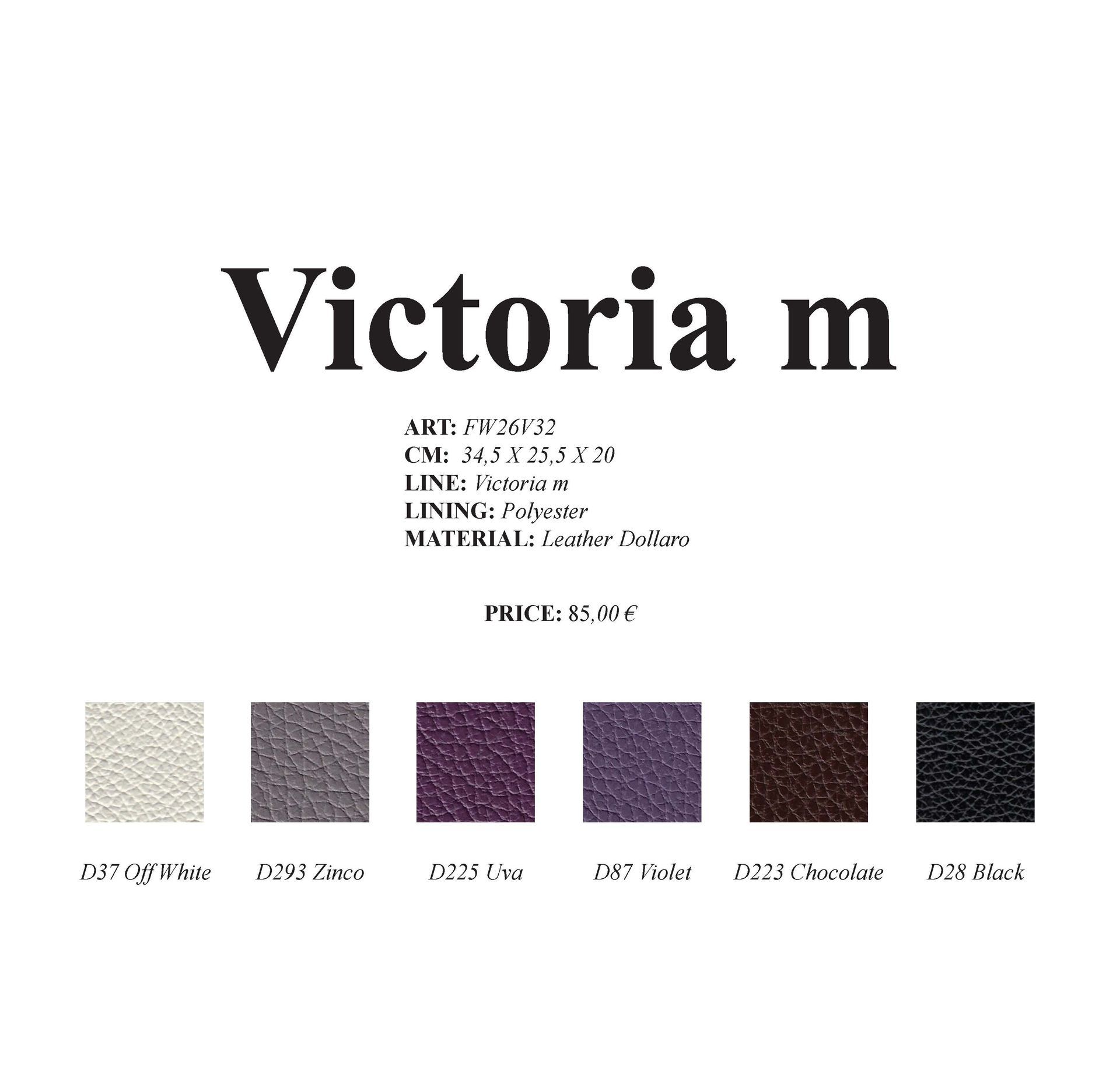 Informationen zu Victoria m Möbeln mit Farbmustern: Beige, Grau, Lila, Violett, Braun, Schwarz.