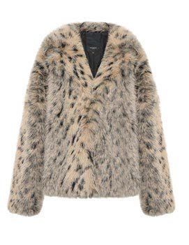 Jacke aus Kunstpelz mit Leopardenmuster und Reverskragen.