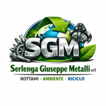 SGM logo with globe, gears and green recycling arrows; Serlenga Giuseppe Metalli srl, rottami ambiente riciclo