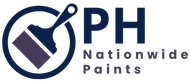 Logo: Dark blue brush in a circle, beside 
