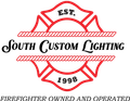 Logo for South Custom Lighting: Red fire emblem with rope accents, text