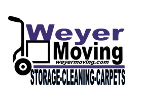 The logo for weyer moving and cleaning is blue and black on a white background.