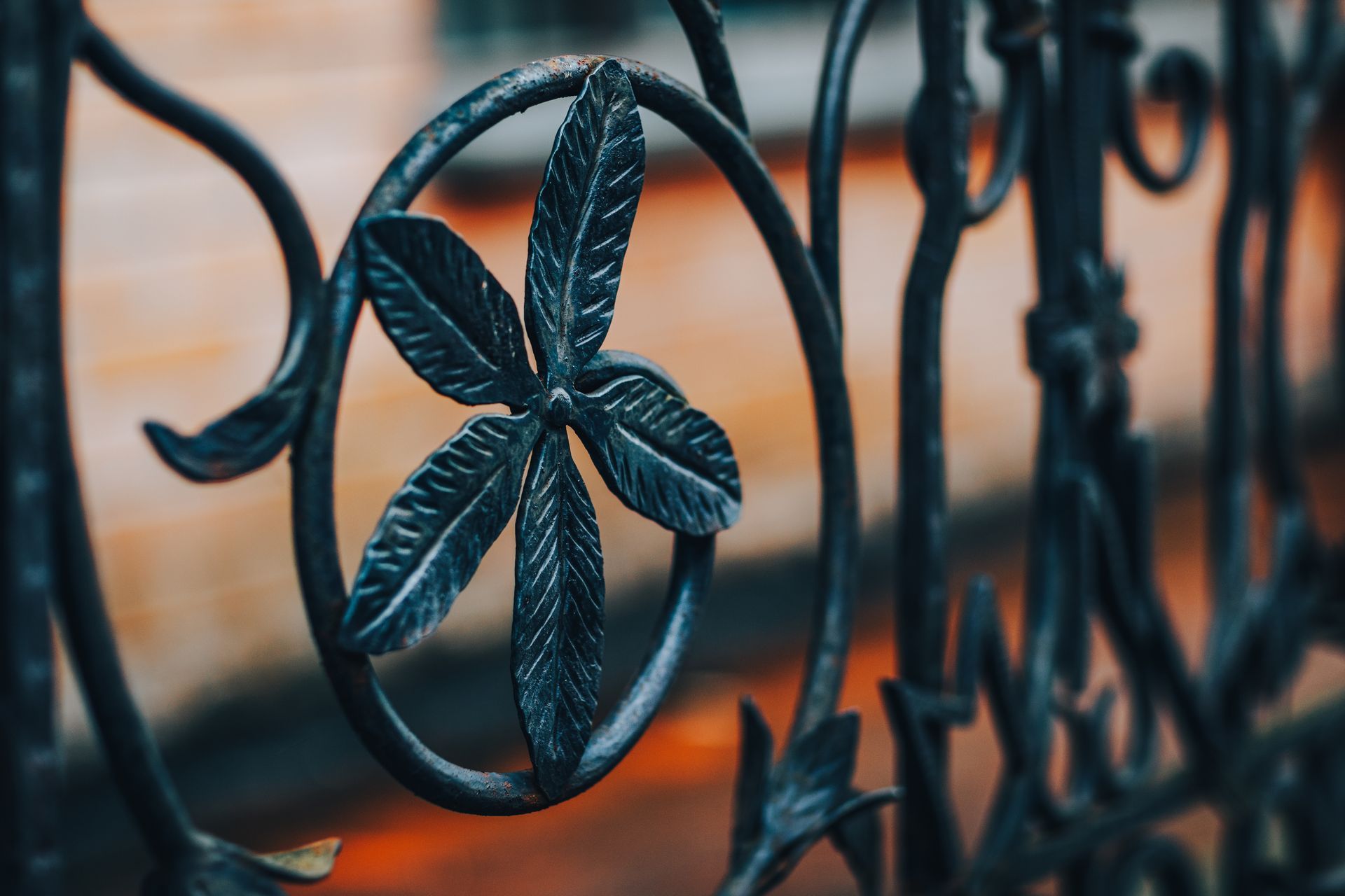 Decorative iron railing with ornate leaf design
