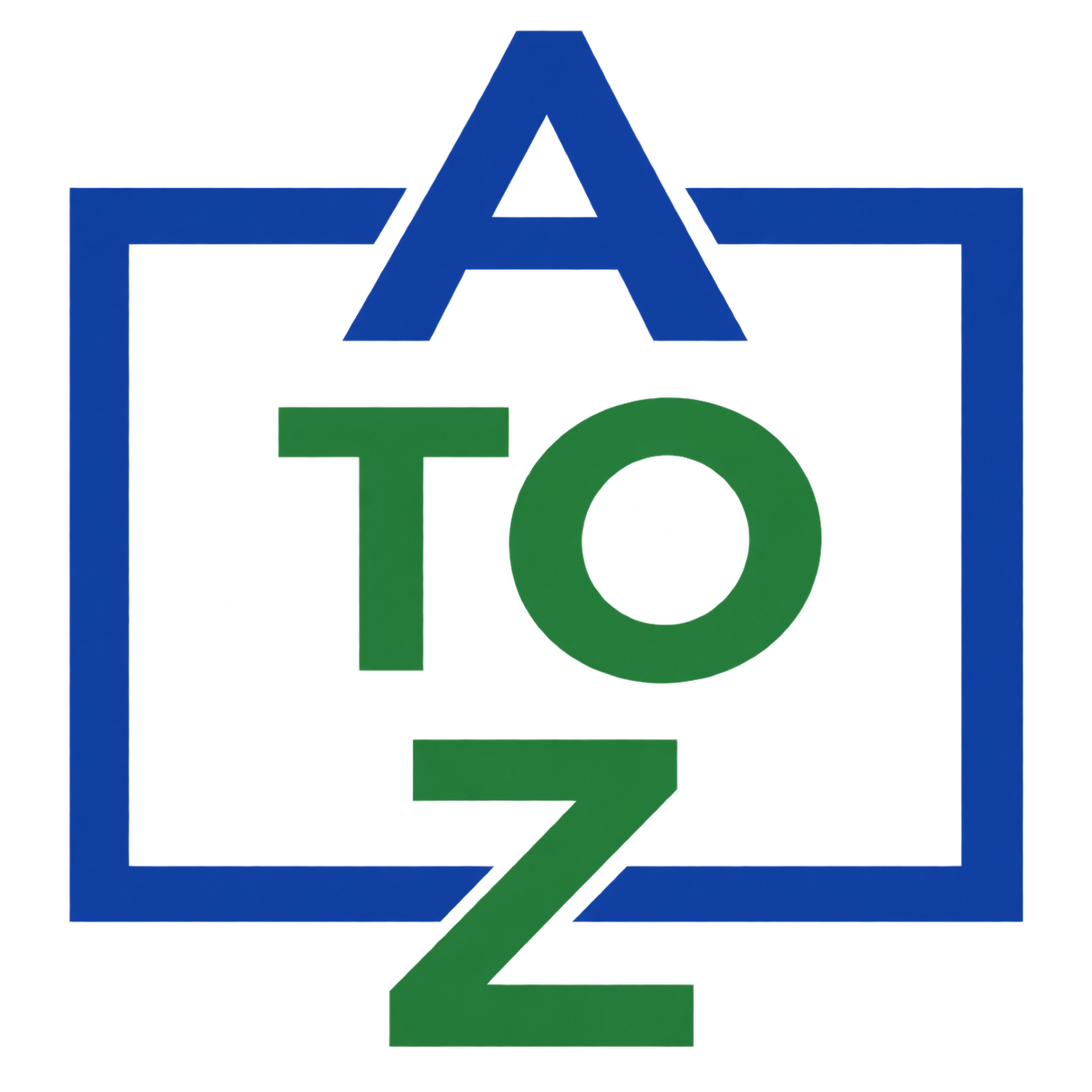 Blue and green A to Z inside a blue rectangular outline