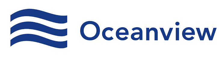 Oceanview logo in blue with a stylized wave icon