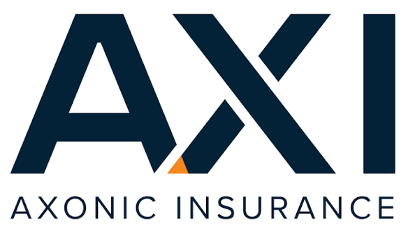 AXONIC INSURANCE logo in dark blue and orange with stylized AXI letters