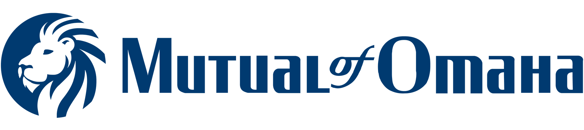 Mutual of Omaha logo with blue lion icon and text on white background