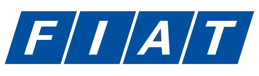 Logo FIAT in lettere bianche su sfondo rettangolare blu.