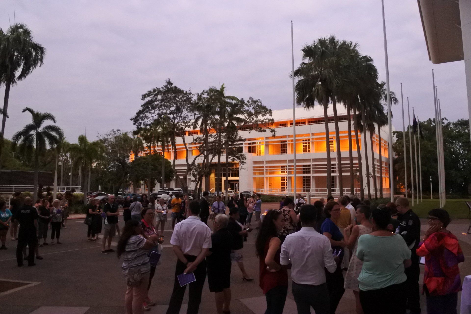 Candlelight Vigil People gather outside Parliament House Darwin for a candlelight vigil for victims of domestic and family violence, May 2018