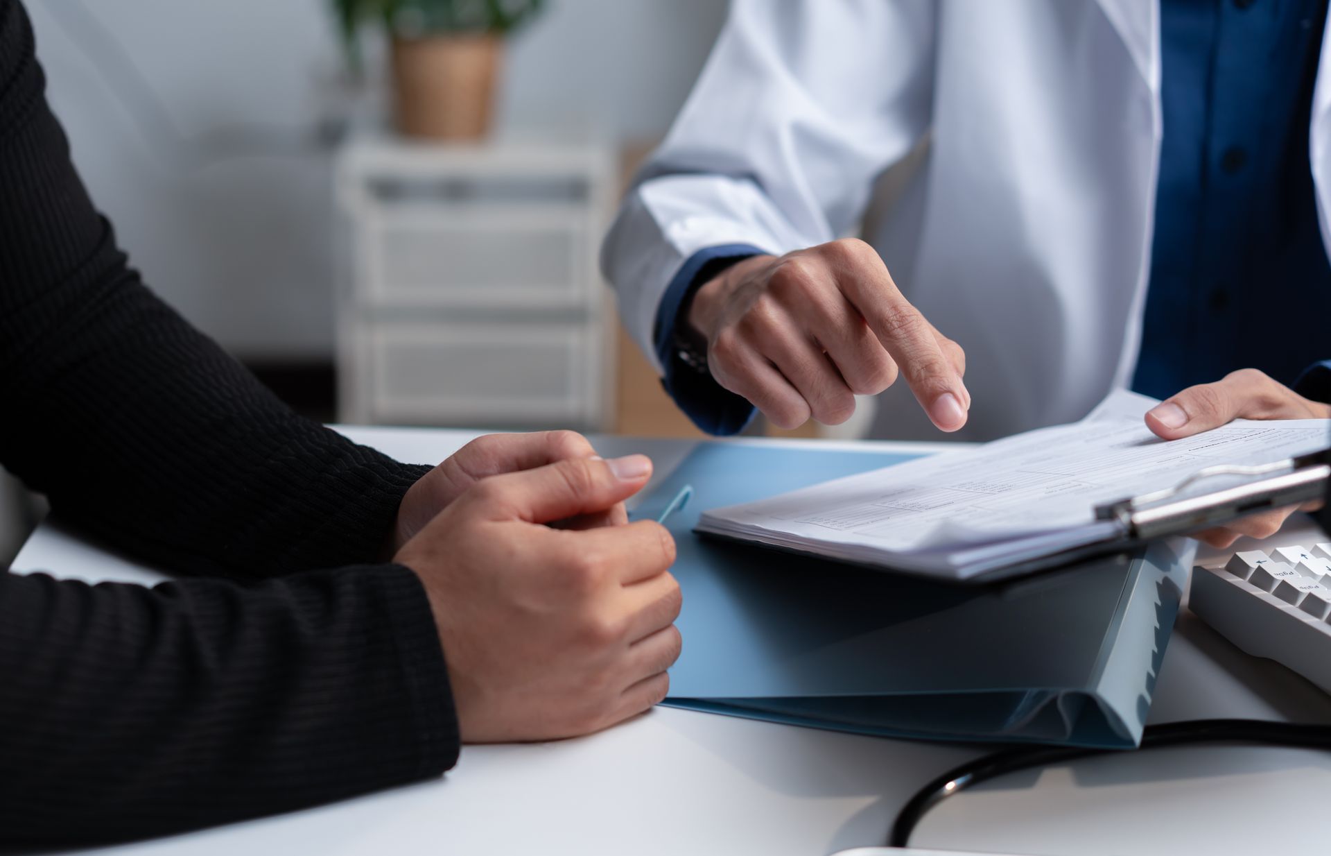 A doctor is explaining the results to a patient.