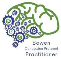 The bowen concussion protocol practitioner logo is a brain made of gears.