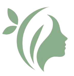 Green logo of a woman’s profile with leaves and flowing hair on a white background