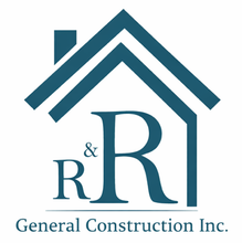 A blue logo for R& R Roofing Inc.