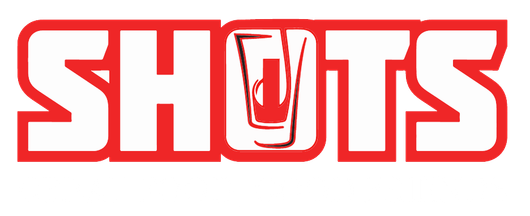 Red SHOTS logo with a shot glass icon replacing the letter O