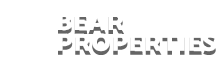 A black and white logo for bear properties on a white background.