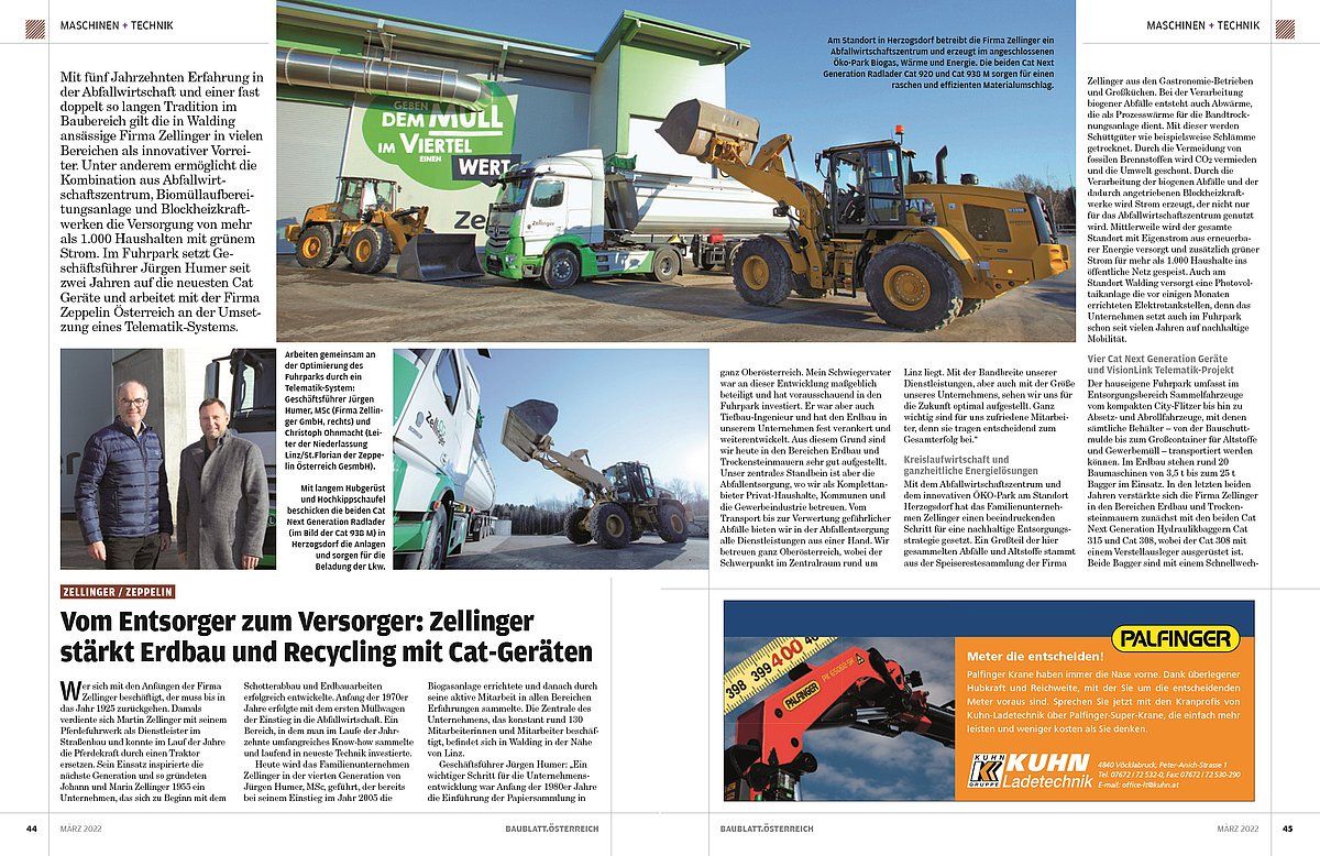 Construction site with heavy machinery, including trucks and excavators, recycling materials.