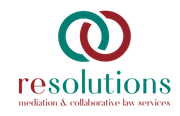 Resolutions Mediation & Collaborative Divorce Services Logo for Resolutions, featuring two interlocking rings in teal and maroon, with the company name and service description.