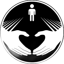 Black-and-white logo of two hands cupping a heart shape beneath a small standing person icon.