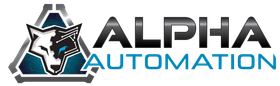 ALPHA AUTOMATION logo of a wolf with a technology background and one blue eye. MCC cabinet panel builders