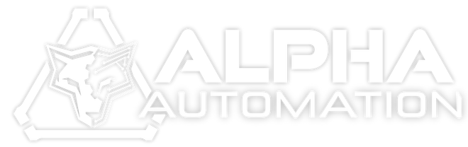 ALPHA AUTOMATION logo of a wolf with a technology background and one blue eye. MCC cabinet panel builders