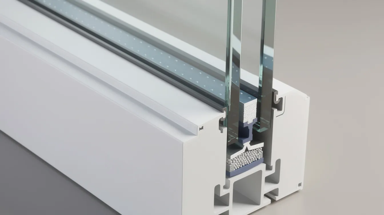This close-up image showcases a modern double-pane window, highlighting the gas-filled space between the glass layers and the durable vinyl frame. The design emphasizes energy efficiency, which helps minimize heat loss and reduce household energy bills.