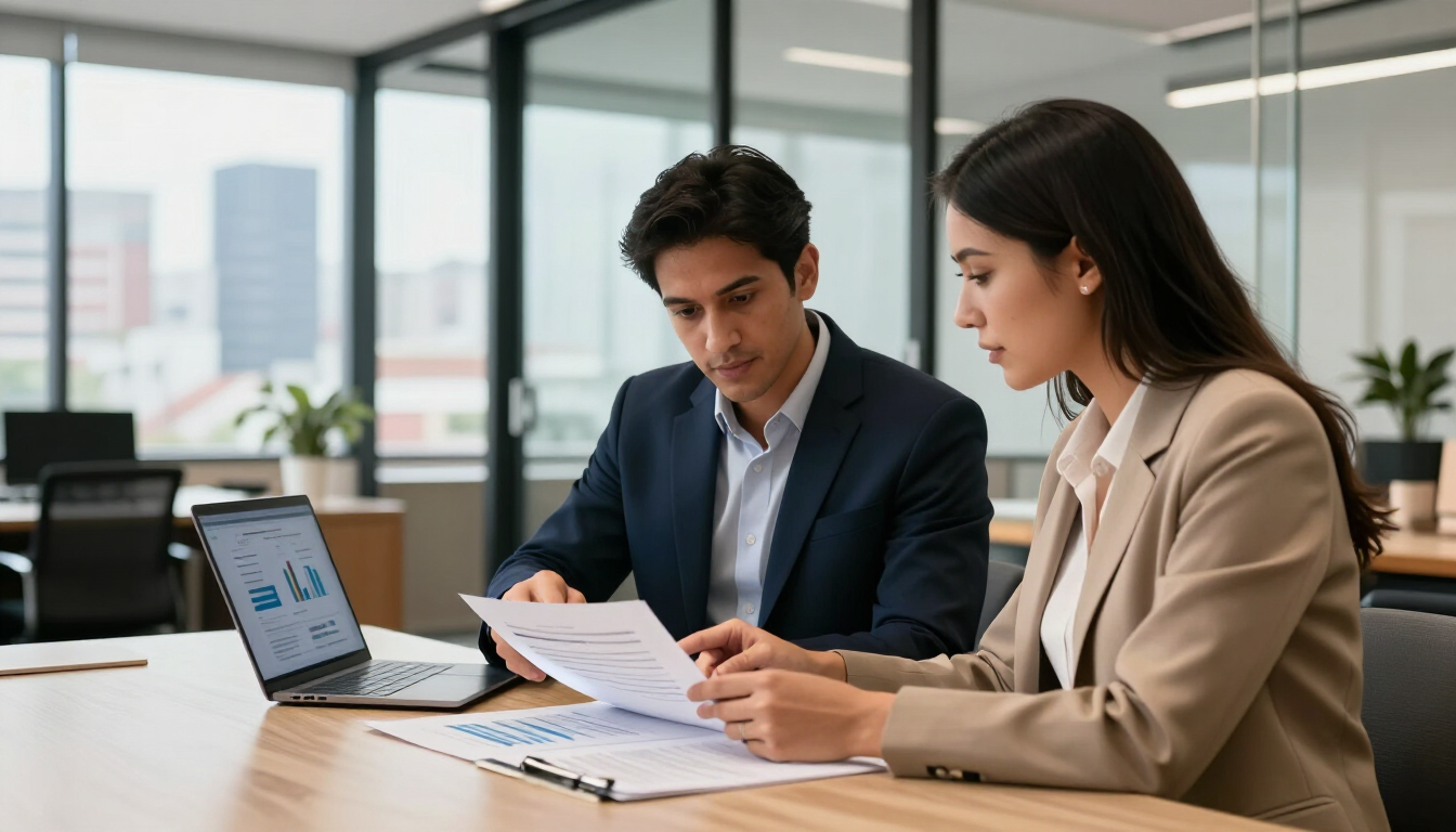 Contador externo revisando la contabilidad de una empresa
