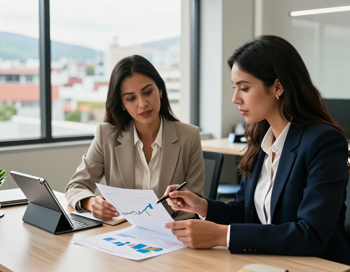 Empresaria revisando indicadores con su asesora