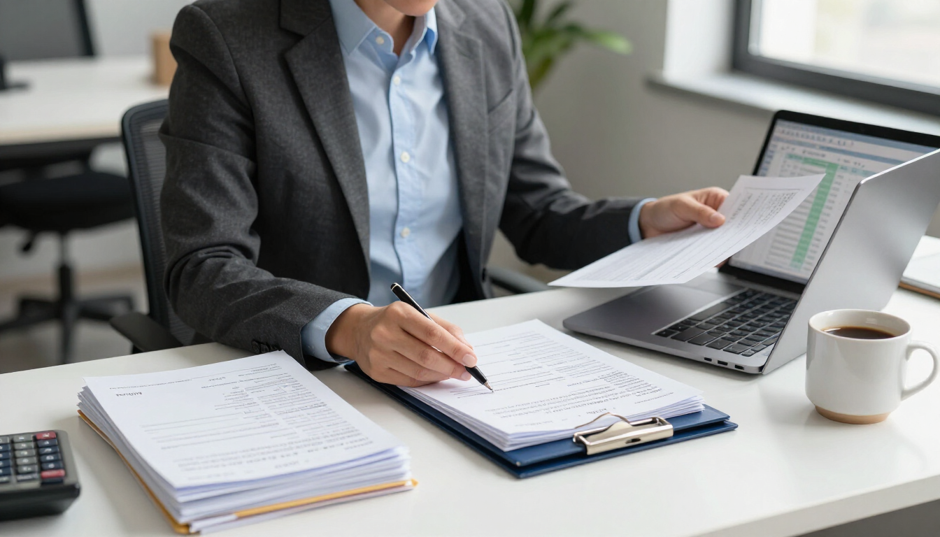 Contador externo revisando la contabilidad de una empresa