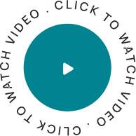 A circular button with a dark teal background and a central white play icon, surrounded by the text 