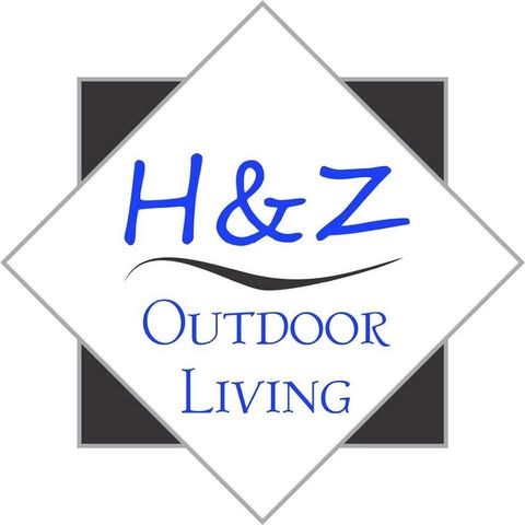H&Z Outdoor Living logo in blue text inside a white diamond over a dark square background